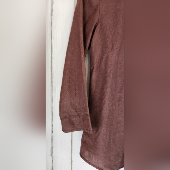 100% linen Autograph priest collar brown blouse sz S - Picture 5 of 10